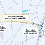 Several improvements are proposed for Highway 526, including another eastbound lane between I-5 and Seaview Boulevard, which connects to Boeing. (WSDOT)