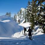 Don Sarver, left, and Kyle James, right, snowshoe on the Skyline Lake Trail on Saturday, Jan. 26, 2019 in Leavenworth, Wa. (Olivia Vanni / The Herald)