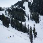 People make their way up and down the mountain at Stevens Pass last Friday. (Olivia Vanni / The Herald)