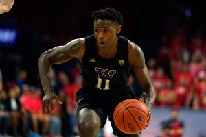Washington guard Nahziah Carter (11) during the first half of an NCAA college basketball game against Arizona Saturday, March 7, 2020, in Tucson, Ariz. (AP Photo/Rick Scuteri)