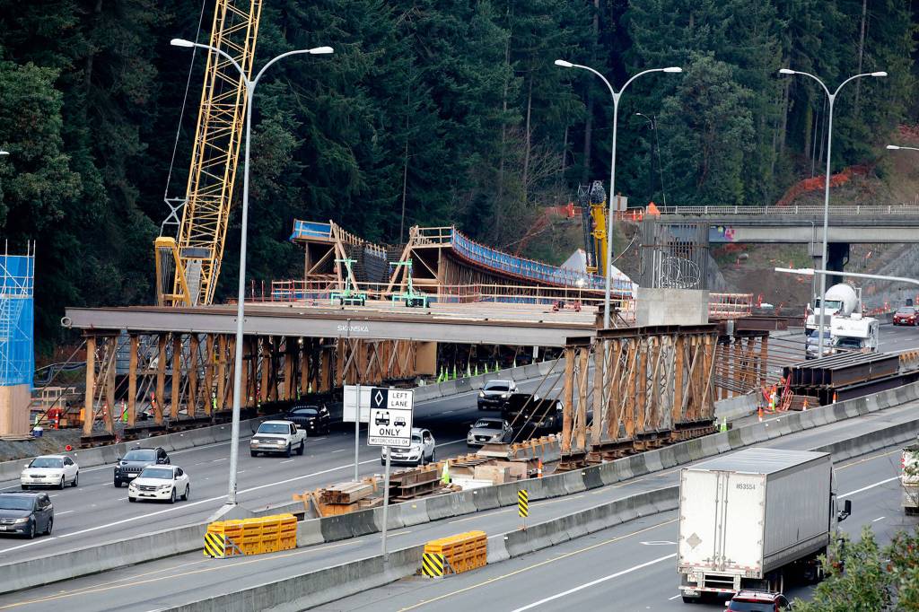 Sound Transit Link light rail construction in Mountlake Terrace on Friday. (Kevin Clark / The Herald)
