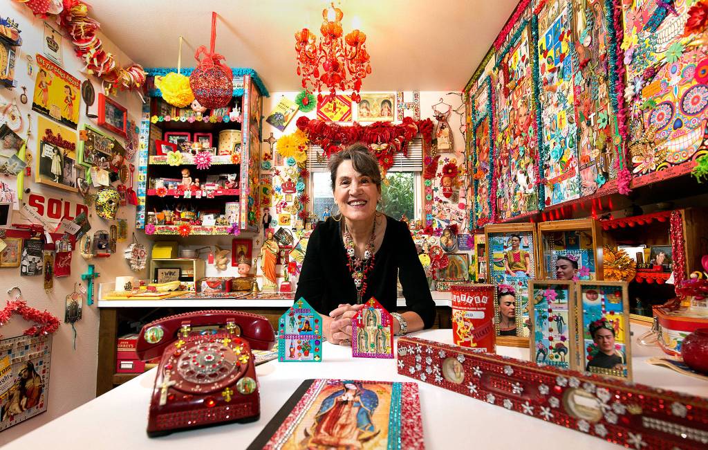Melissa Halferty in her Frida Kahlo themed craft room at home March 25 in Everett. (Andy Bronson / The Herald)