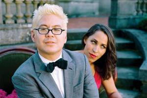 Thomas Lauderdale and China Forbes of Pink Martin i, photographed at Pittock Mansion in Portland, Oregon. Photo by Autumn de Wilde