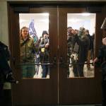 Protesters try to get into the Oregon state Capitol during a special session of the Legislature in Salem on Monday. (Abigail Dollins/Statesman-Journal via AP)