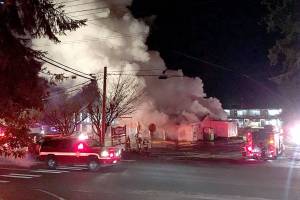 The Firdale Market in Edmonds burns Wednesday morning. (Edmonds Police Department) 20201223