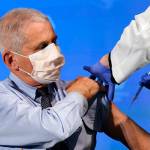 Dr. Anthony Fauci, director of the National Institute of Allergy and Infectious Diseases, prepares to receive his first dose of the covid-19 vaccine at the National Institutes of Health, Tuesday, in Bethesda, Md. (Patrick Semansky / Associated Press)