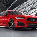 An expansive hood, tapered roofline, and sharp angles are focal points of the 2021 Acura TLX. The A-Spec version is shown here. (Manufacturer photo)