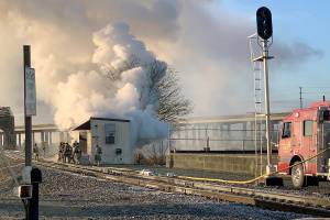 Firefighters extinguished this fire that ripped through a BNSF building off 1st Street in Marysville. (Marysville Fire District)