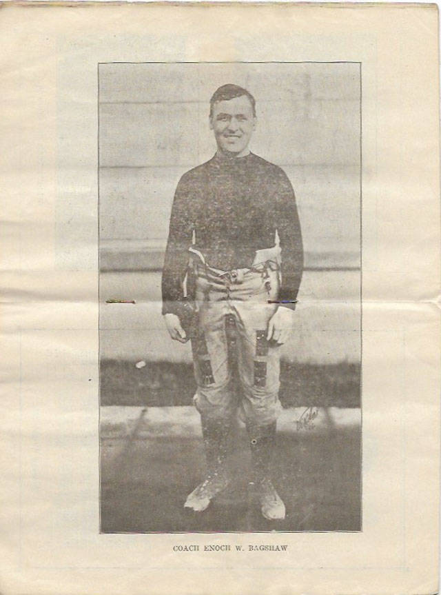 A photo of coach Enoch Baggy Bagshaw from the Jan. 1, 1921 national championship game program. (Everett Public Library Northwest History Room)