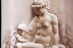 The Paris porcelain vase pictured is 13 inches high and 7 inches in diameter, large enough to hold a bouquet of flowers or a potted plant. The decoration is very formal and realistic. (Cowles Syndicate Inc.)