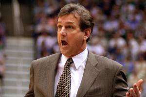 Seattle SuperSonics head coach Paul Westphal reacts in the first quarter of the game against the Utah Jazz Monday, April 24, 2000, in Salt Lake City. (AP Photo/Douglas C. Pizac)