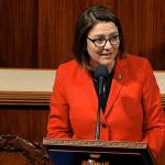 Rep. Suzan DelBene, D-Wash., speaks as the House of Representatives debates the articles of impeachment against President Donald Trump at the Capitol in Washington, Wednesday, Dec. 18, 2019. (House Television via AP)