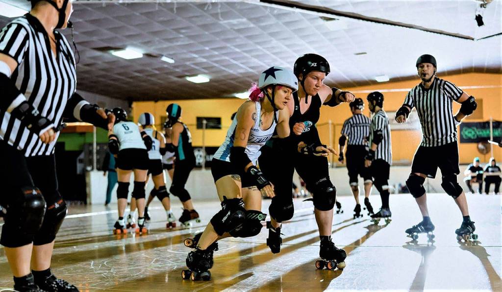 The Jet City Bombers vs. the Palouse River Rollers at the Everett Skate Deck on Aug. 5, 2018. An online fundraising effort has been started to help support the roller skating venue during the pandemic. (R.L. Robertson photo)