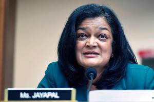 FILE - In this July 29, 2020 file photo, Rep. Pramila Jayapal, D-Wash., speaks during a House Judiciary subcommittee on antitrust on Capitol Hill in Washington. A second Democratic member of the House who was forced to go into lockdown during last week’s violent protest has tested positive for COVID-19. Rep. Pramila Jayapal of Washington says she has tested positive. She criticized Republican members of Congress who declined to wear a mask when it was offered to them. (Mandel Ngan/Pool via AP, File)