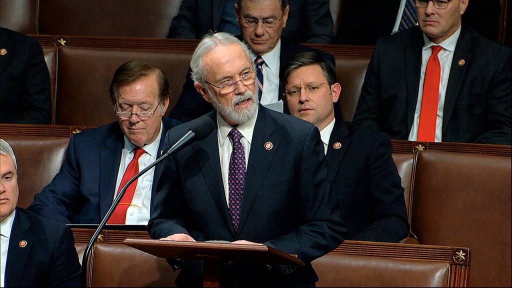 Rep. Dan Newhouse, R-Wash., speaks during last years debates over the articles of impeachment against President Donald Trump. On Wednesday, Newhouse voted to impeach the president. (House Television via AP, file)
