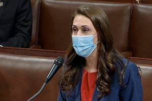 In this image from video, Rep. Jaime Herrera Beutler, R-Wash., speaks as the House debates the objection to confirm the Electoral College vote from Pennsylvania, at the U.S. Capitol early Thursday, Jan. 7, 2021. (House Television via AP)