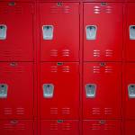 Thirty lockers are available for students in the new Stanwood High School. (Andy Bronson / The Herald)