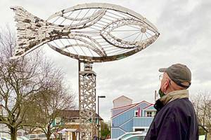 Metal scuptor Wayne Kangas made this fish-shaped weather vane out of 600 leftover stainless steel letters. (Langley Arts Fund)