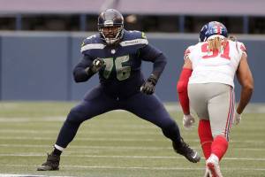 Seattle Seahawks offensive tackle Duane Brown in action against the New York Giants during an NFL football game, Sunday, Dec. 6, 2020, in Seattle. (AP Photo/Larry Maurer)