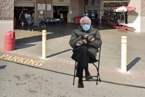 Bernie Sanders meme using an app with Google Maps.