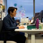 Mayor Cassie Franklin makes her State of Everett address online Thursday from her office in Everett. (Olivia Vanni / The Herald)