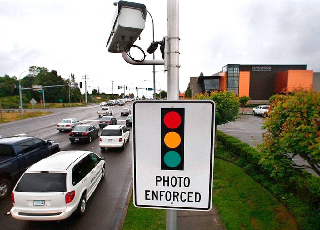 A Lynnwood traffic-enforcement camera. (Dan Bates / Herald file)