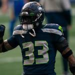 Seahawks defensive back Jamal Adams gestures during warmups before a playoff game against Rams on Jan. 9, 2021, in Seattle. (AP Photo/Stephen Brashear)