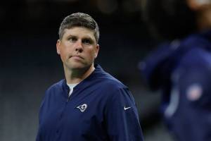 Los Angeles Rams pass game coordinator Shane Waldron is seen before the NFL football NFC championship game against the New Orleans Saints Sunday, Jan. 20, 2019, in New Orleans. (AP Photo/Carolyn Kaster)