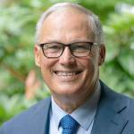 Washington Gov. Jay Inslee poses for a photo, Friday, Sept. 25, 2020, in Olympia, Wash. Inslee, a Democrat, is being challenged by Republican Loren Culp, police chief of the small town of Republic, Wash., in the Nov. 3 election. (AP Photo/Ted S. Warren)
