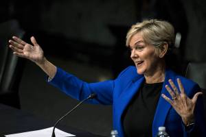 Former Gov. Jennifer Granholm, D-Mich., testifies before the Senate Energy and Natural Resources Committee during a hearing to examine her nomination to be Secretary of Energy, Wednesday, Jan. 27, 2021 on Capitol Hill in Washington. (Graeme Jennings/Pool via AP)
