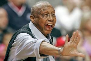 FILE - In this Feb. 25, 2006, file photo, Temple head coach John Chaney yells directions to his players during the the first half of an NCAA college basketball game against Duke in Philadelphia, in this Saturday, Feb. 25, 2006, file photo. John Chaney, one of the nation’s leading Black coaches and a commanding figure during a Hall of Fame basketball career at Temple, has died. He was 89. His death was announced by the university Friday, Jan. 29, 2021. (AP Photo/Tom Mihalek, File)