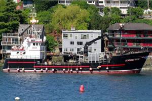 This undated photo shows the Scandies Rose vessel in Seattle. The search for five crew members of the Scandies Rose in Alaska has been suspended, the U.S. Coast Guard said after two other crew members of the vessel were rescued after the 130-foot crab fishing boat from Dutch Harbor, Alaska, sank on New Year's Eve.(Mike Fancher/The Seattle Times via AP)