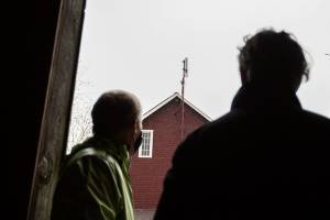 A 5G data transmitter attached to one of the buildings at Swans Trail Farms on Tuesday, Feb. 2, 2021 in Snohomish, Wa. (Olivia Vanni / The Herald)