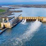 Friday, April 5, 2019.   Aerial view of the Ice Harbor Dam, looking east up the Snake River.  The Dam’s power units are now being renovated. (Steve Ringman/Seattle Times/TNS)
