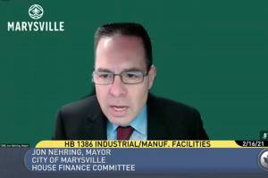 Marysville Mayor Jon Nehring appeared virtually in front of the House Finance Committee on Tuesday. (TVW)