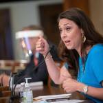 FILE - In this June 4, 2020, file photo, Rep. Jaime Herrera Beutler, R-Wash., speaks during a Labor, Health and Human Services, Education, and Related Agencies Appropriations Subcommittee hearing about the COVID-19 response on Capitol Hill in Washington. Herrera Beutler, who was one of 10 GOP House members who voted to impeach former President Donald Trump, is urging people with knowledge of conversations Trump had during the Jan. 6 Capitol riot to come forward. (Al Drago/Pool via AP, File)