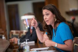 FILE - In this June 4, 2020, file photo, Rep. Jaime Herrera Beutler, R-Wash., speaks during a Labor, Health and Human Services, Education, and Related Agencies Appropriations Subcommittee hearing about the COVID-19 response on Capitol Hill in Washington. Herrera Beutler, who was one of 10 GOP House members who voted to impeach former President Donald Trump, is urging people with knowledge of conversations Trump had during the Jan. 6 Capitol riot to come forward. (Al Drago/Pool via AP, File)