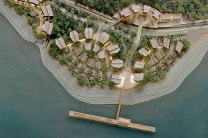 An architectural model of the planned development of 3,080 waterfront condos at Point Wells near Woodway. (Blue Square Real Estate)