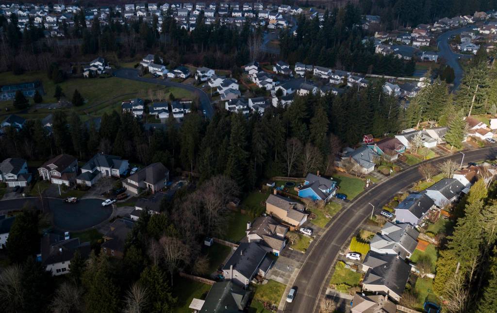 Homes in multiple subdivisions in the the Silver Firs neighborhood in Everett. (Olivia Vanni / The Herald)