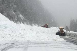 Snow comes down by avalanche control (Washington State Department of Transportation)