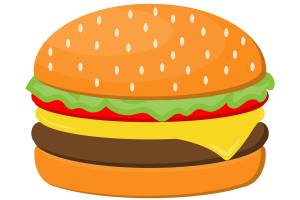 Hamburger cheese with beef, salad, tomato and ham isolated on white background.