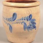 This 1-gallon stoneware crock has the impressed mark of Daniel Shenfelder pottery, proving it was made about 1870 in Pennsylvania. (Cowles Syndicate Inc.)