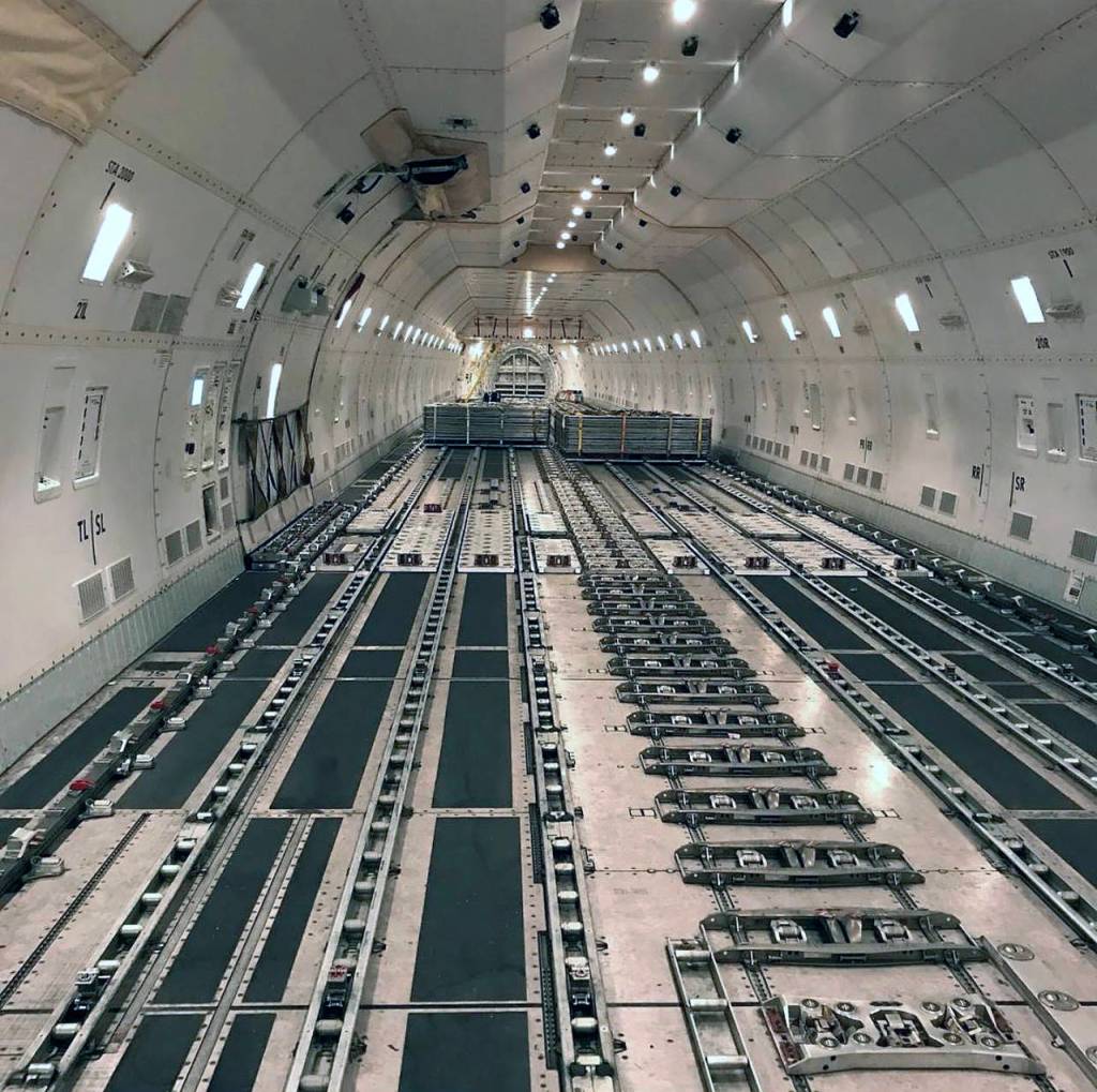 The inside of an empty Boeing 747 cargo plane. (Kelsey Hughes)