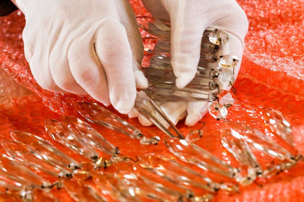 Crystals are sorted Friday afternoon at the Carnegie Library in Snohomish. (Kevin Clark / The Herald)