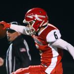 A Marysville Pilchuck football player sported an image of a spear on his helmet when the Tomahawks took on Snohomish in the Wesco 3A Championship at Quil Ceda Stadium on Nov. 1, 2019. School district leaders might soon need to consider dropping Marysville Pilchuck High Schools nickname, the Tomahawks. (Kevin Clark / Herald file)
