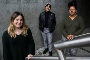 Maryville Getchell High School students Madison Dawson, left, Kaden Vongsa and Jenasis Lee, who made a presentation to their school board discussing mental health, lack of resources and personal stories of their peers mental health struggles. (Olivia Vanni / The Herald)