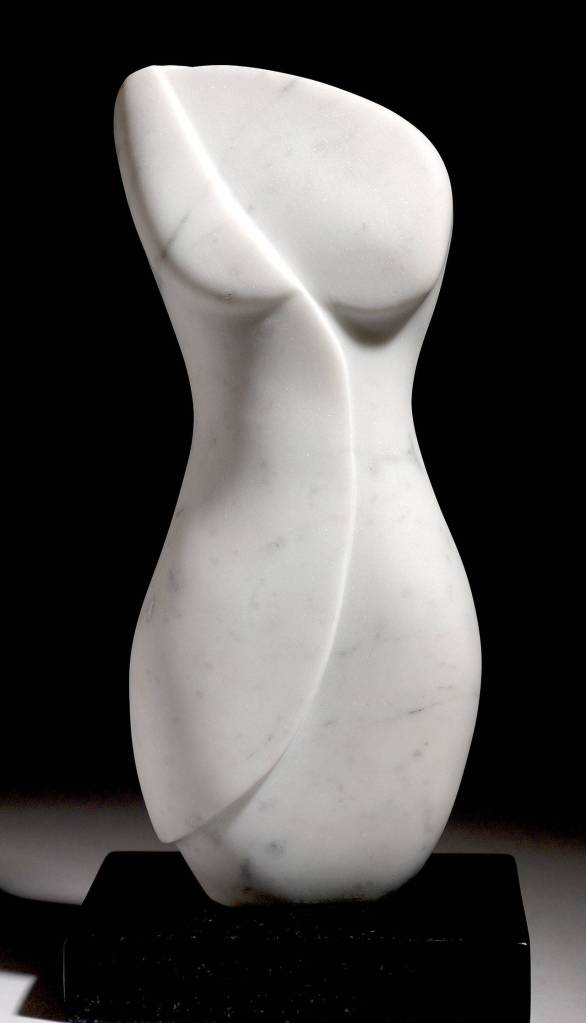Penelope Crittendens marble sculpture Essential Venus is on display at the show, where you also can see work by four Northwest painters.