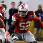 Ohio State offensive lineman Wyatt Davis (52) blocks during the first half of the Fiesta Bowl against Clemson on Dec. 28, 2019, in Glendale, Ariz. (AP Photo/Rick Scuteri)