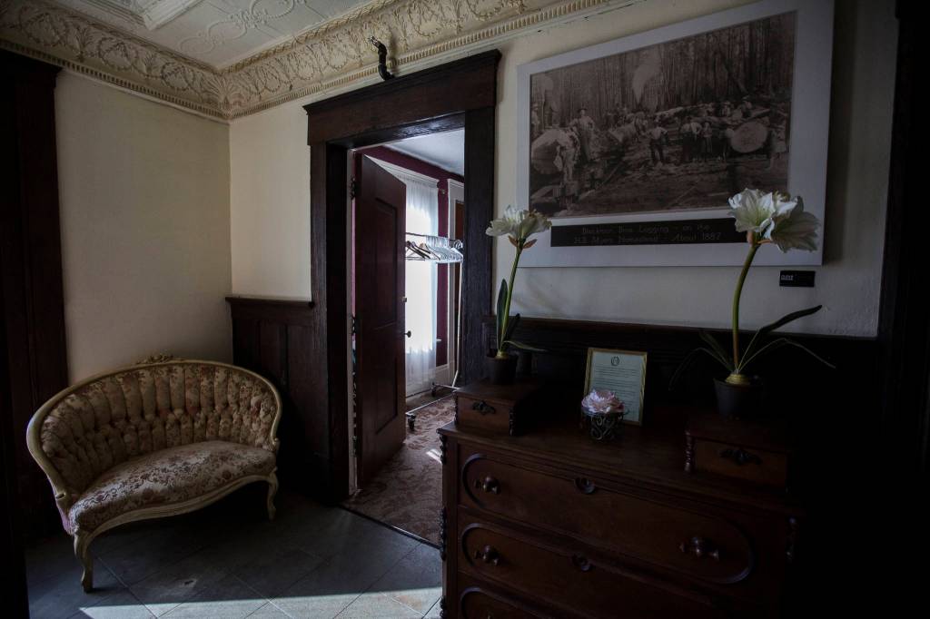 A coat closet and side entrance to the the Marysville Opera House. (Olivia Vanni / The Herald)