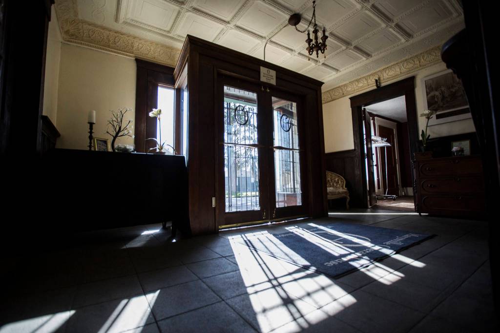 The main entryway to the Marysville Opera House. (Olivia Vanni / The Herald)